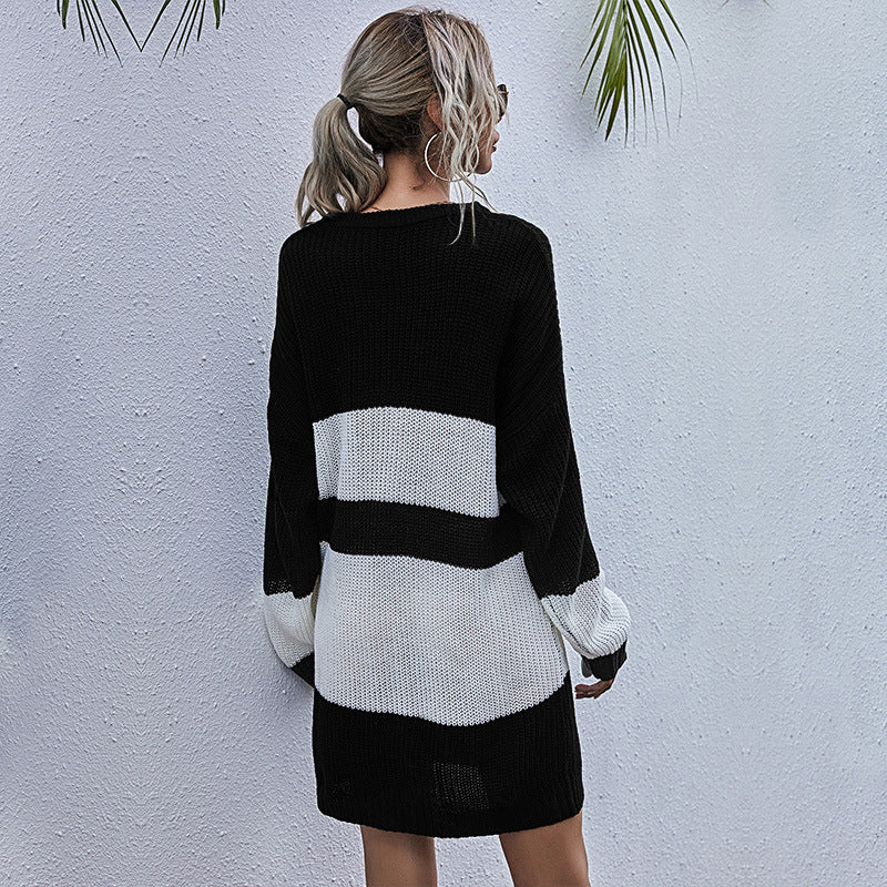 Damen Oversize-Strickkleid mit modischem Streifenmuster Heidi-Mode