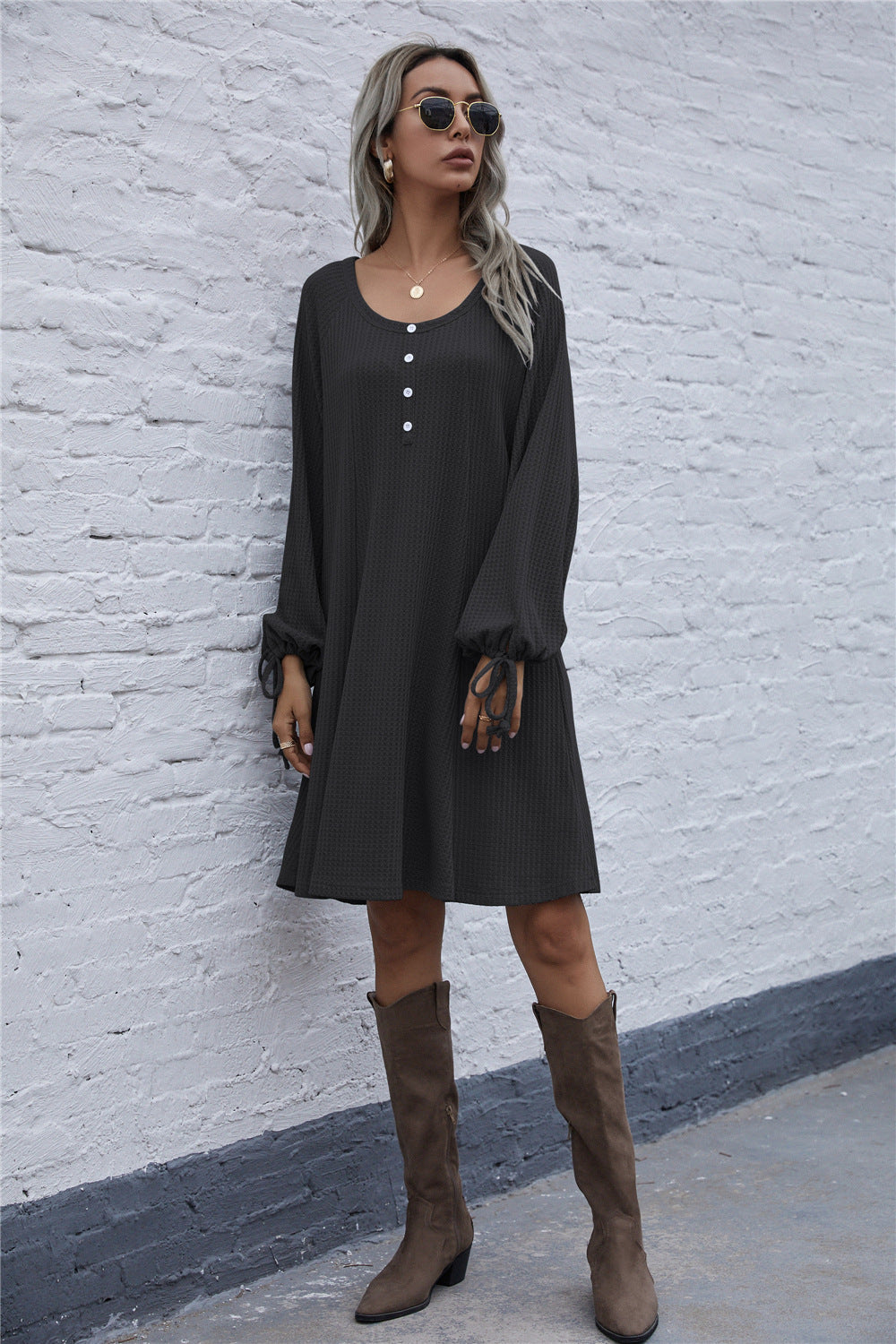 Damen lässiges Waffel-Pulloverkleid Heidi-Mode