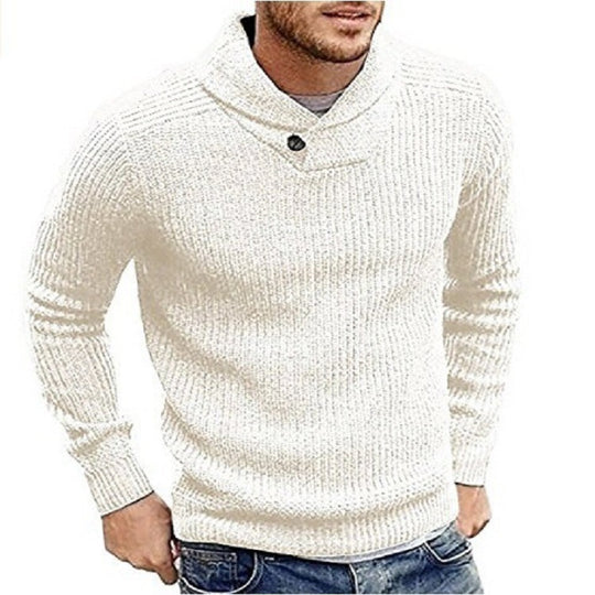 Herren Strickpullover mit Schalkragen und Knopfdetail Heidi-Mode