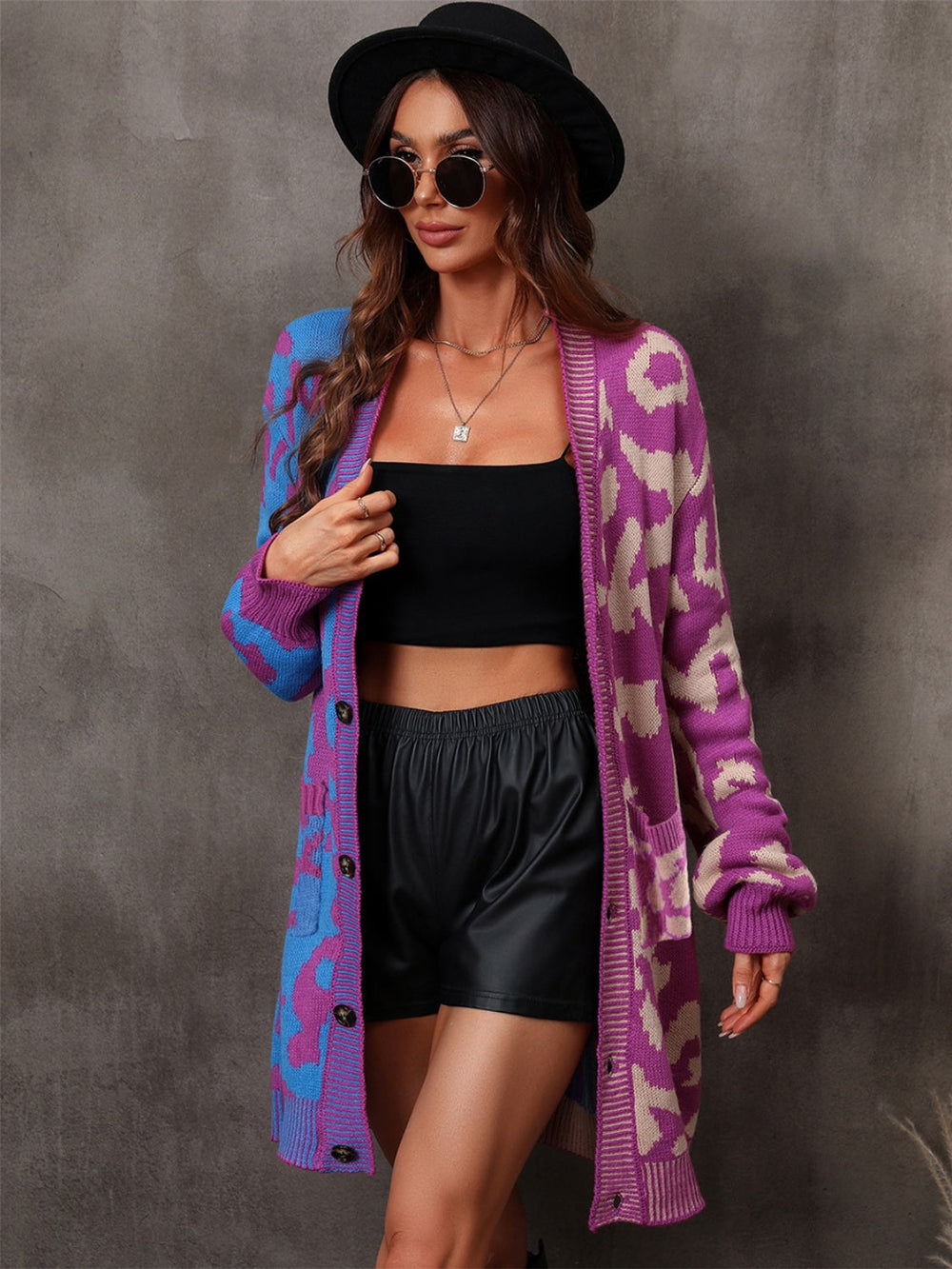 Heidi-Mode | Engel Flügel Leopard Knopfverschluss Longline Cardigan