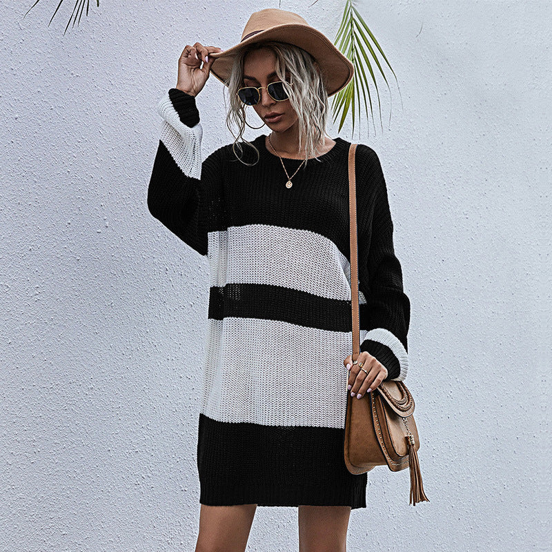 Damen Oversize-Strickkleid mit modischem Streifenmuster Heidi-Mode