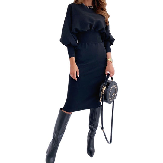 Damen figurbetontes Damenkleid mit Puffärmeln und hohem Bund Heidi-Mode