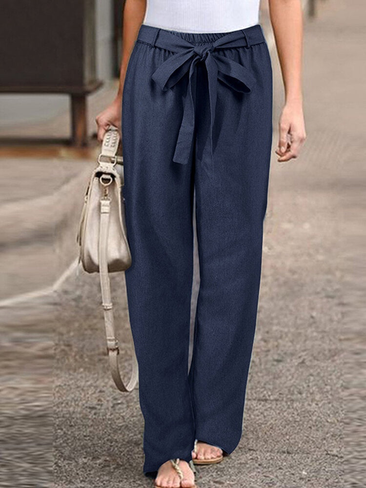 Heidi-Mode | Damen Bequeme Hose aus Baumwolle und Leinen In Unifarben
