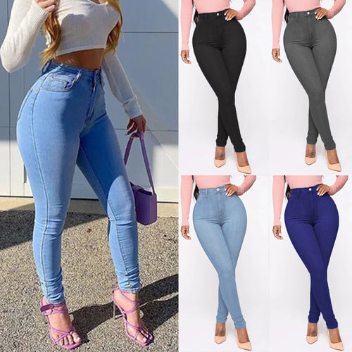 Damen Hoch geschnittene Skinny Jeans mit formenden Nähten Heidi-Mode