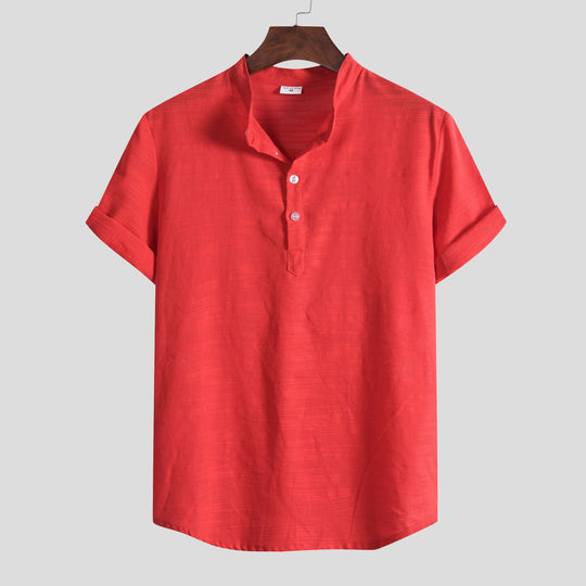 Herren Kurzarm Hemd mit Stehkragen und Knopfdetails Heidi-Mode