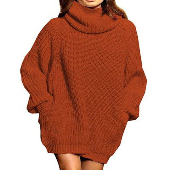 Damen gemütlicher Oversized Strickpullover mit hohem Kragen und praktischen Taschen Heidi-Mode