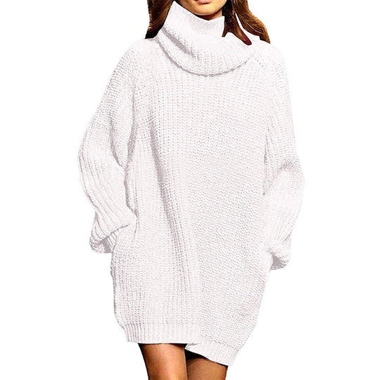 Damen gemütlicher Oversized Strickpullover mit hohem Kragen und praktischen Taschen Heidi-Mode