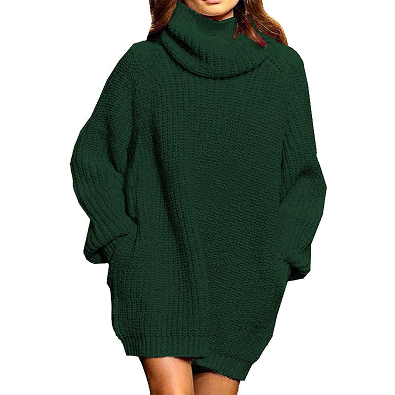 Damen gemütlicher Oversized Strickpullover mit hohem Kragen und praktischen Taschen Heidi-Mode