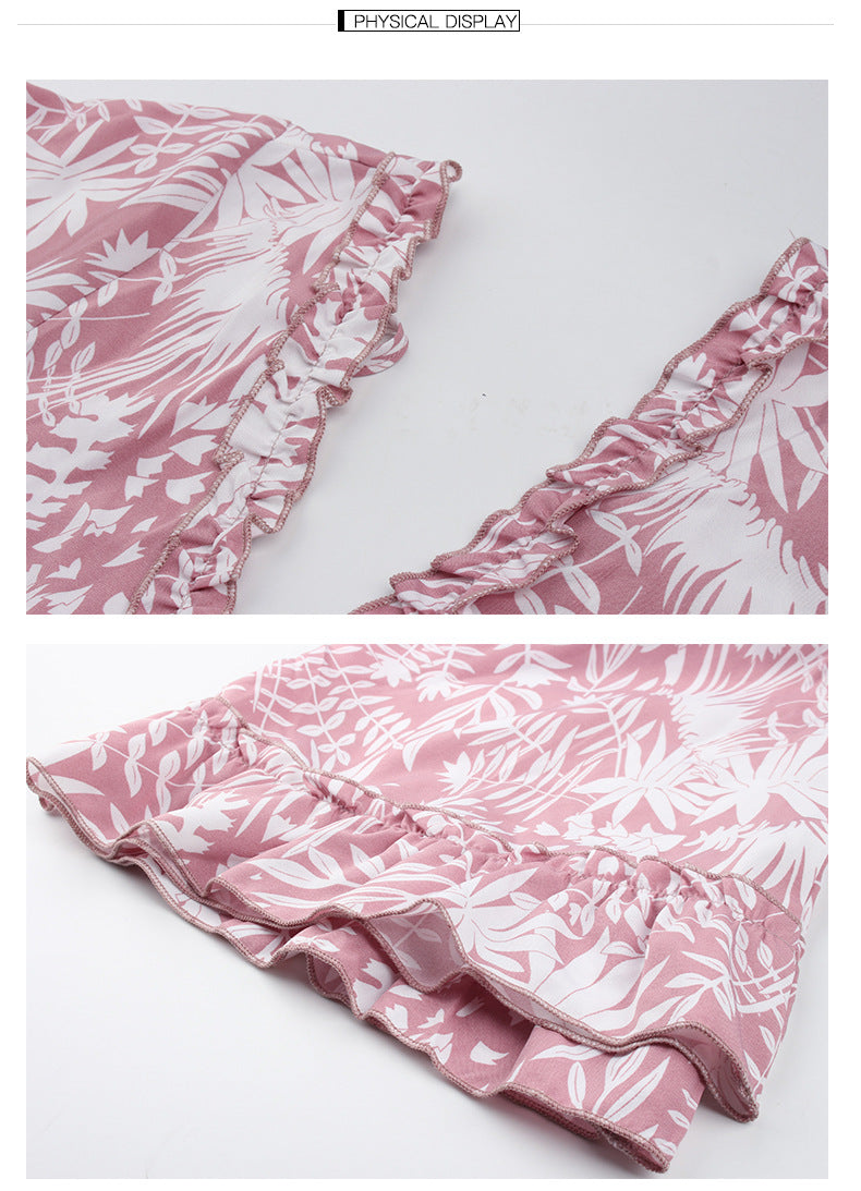 Heidi-Mode | Lässiger V-Ausschnitt 3\4 Arm Bedrucktes Mini Kleid