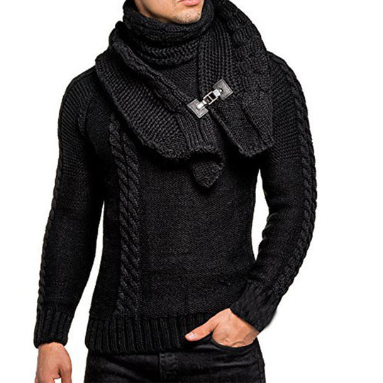 Herren Strickpullover mit elegantem Zopfmuster und modischem Schal Heidi-Mode