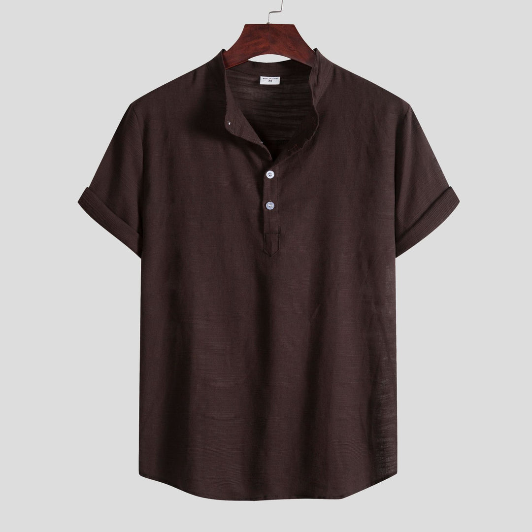 Herren Kurzarm Hemd mit Stehkragen und Knopfdetails Heidi-Mode