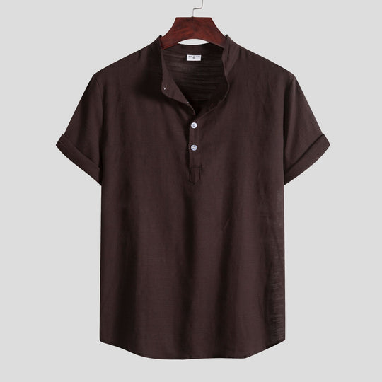 Herren Kurzarm Hemd mit Stehkragen und Knopfdetails Heidi-Mode