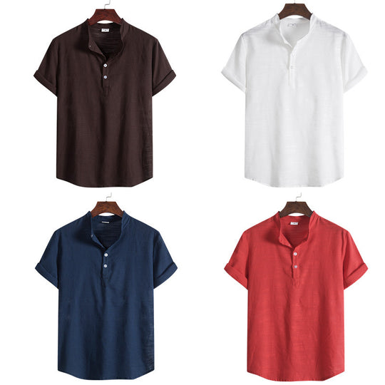 Herren Kurzarm Hemd mit Stehkragen und Knopfdetails Heidi-Mode