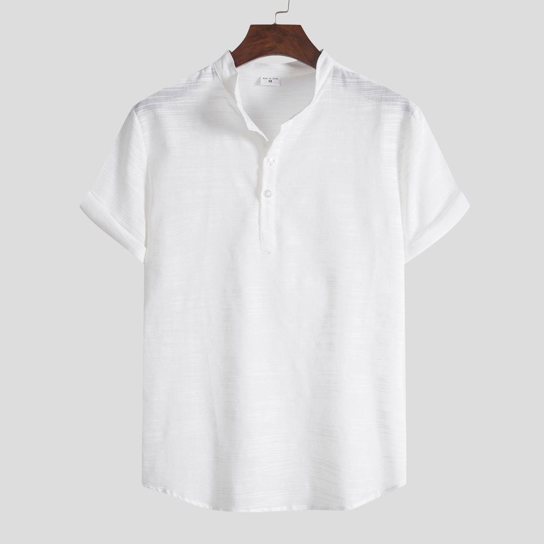 Herren Kurzarm Hemd mit Stehkragen und Knopfdetails Heidi-Mode