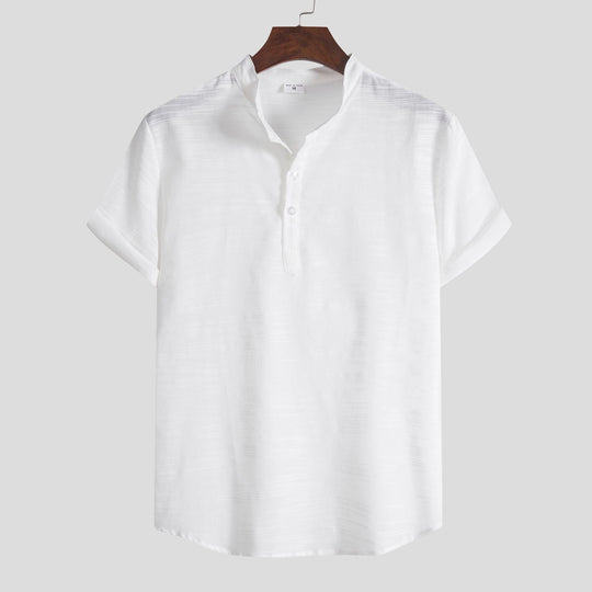 Herren Kurzarm Hemd mit Stehkragen und Knopfdetails Heidi-Mode