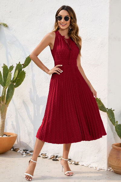 Heidi-Mode | Swiss Dot Schleifenhals Ärmelloses Kleid