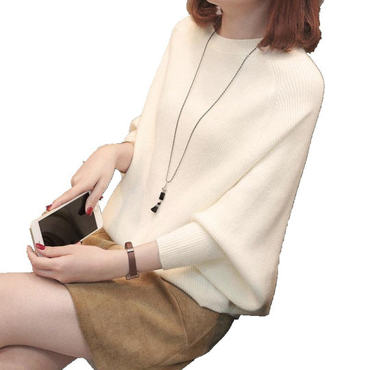 Damen Gemütlicher Strickpullover mit lässigem Schnitt und weiten Ärmeln Heidi-Mode