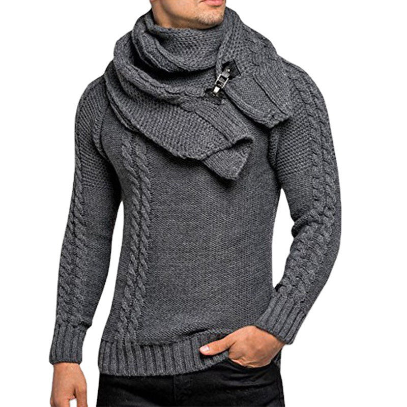 Herren Strickpullover mit elegantem Zopfmuster und modischem Schal Heidi-Mode