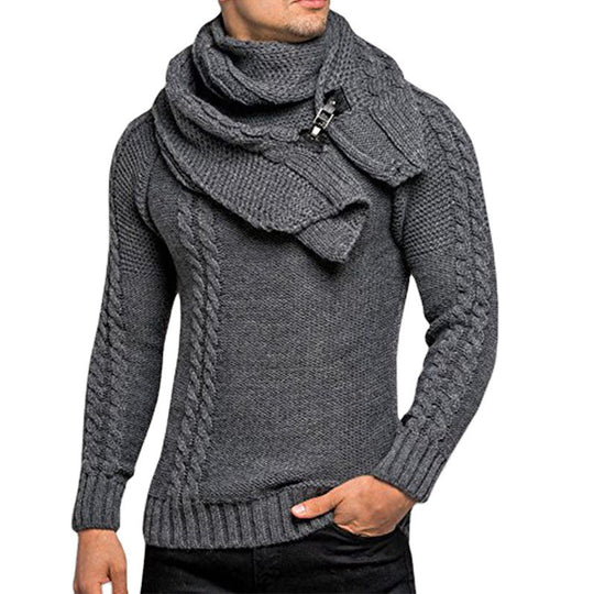 Herren Strickpullover mit elegantem Zopfmuster und modischem Schal Heidi-Mode