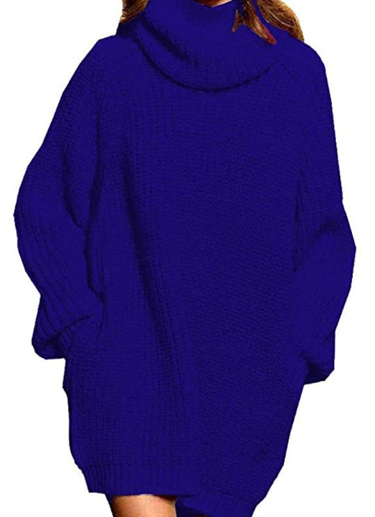 Damen gemütlicher Oversized Strickpullover mit hohem Kragen und praktischen Taschen Heidi-Mode