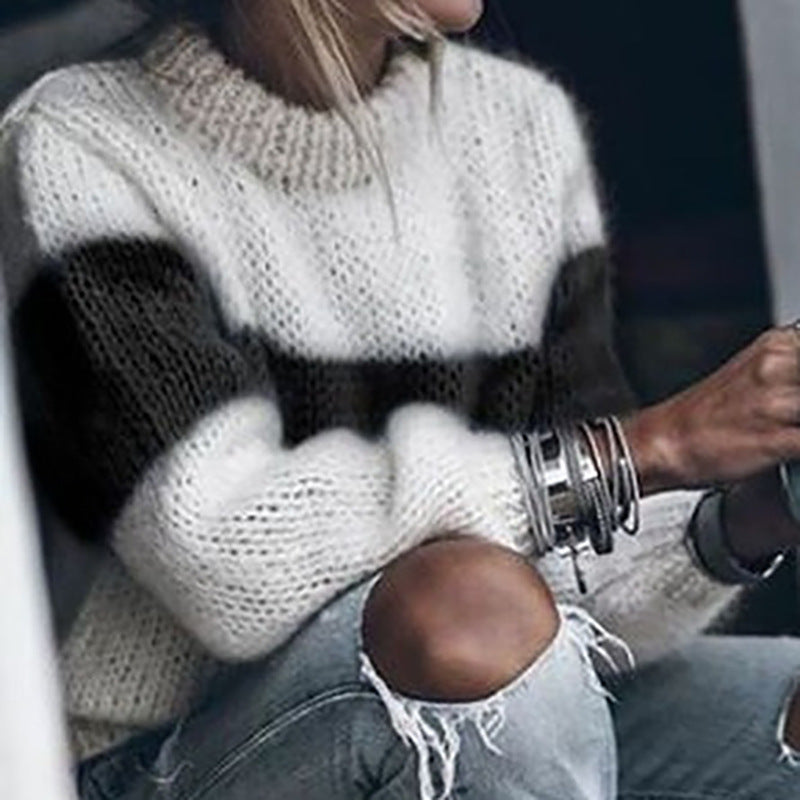 Damen modischer Strickpullover mit einzigartigen Farbdesigns und voluminösen Ärmeln Heidi-Mode