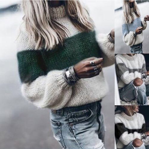 Damen modischer Strickpullover mit einzigartigen Farbdesigns und voluminösen Ärmeln Heidi-Mode