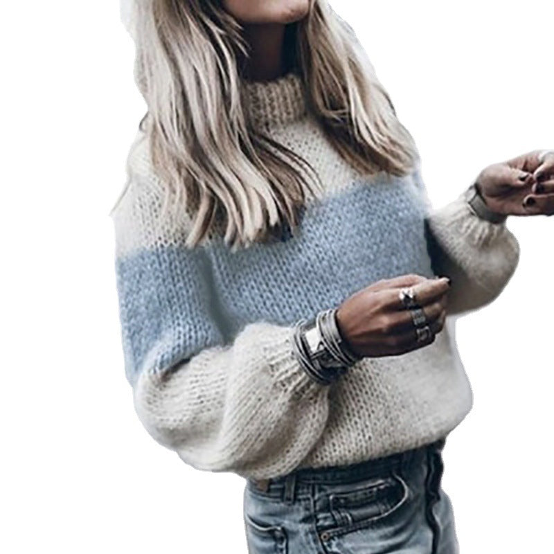 Damen modischer Strickpullover mit einzigartigen Farbdesigns und voluminösen Ärmeln Heidi-Mode