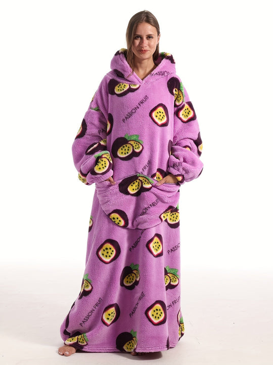 Heidi-Mode | Flanell Fleece Bademantel mit Kapuze und Eisbärenprint