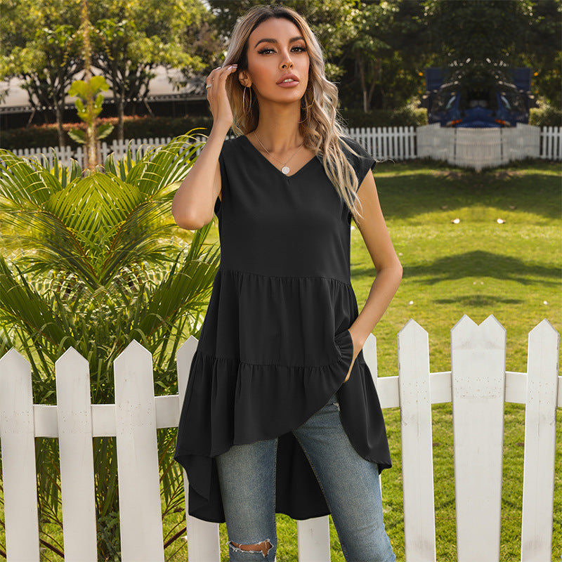 Damen asymmetrisches längeres Oberteil mit voluminösem Saum Heidi-Mode