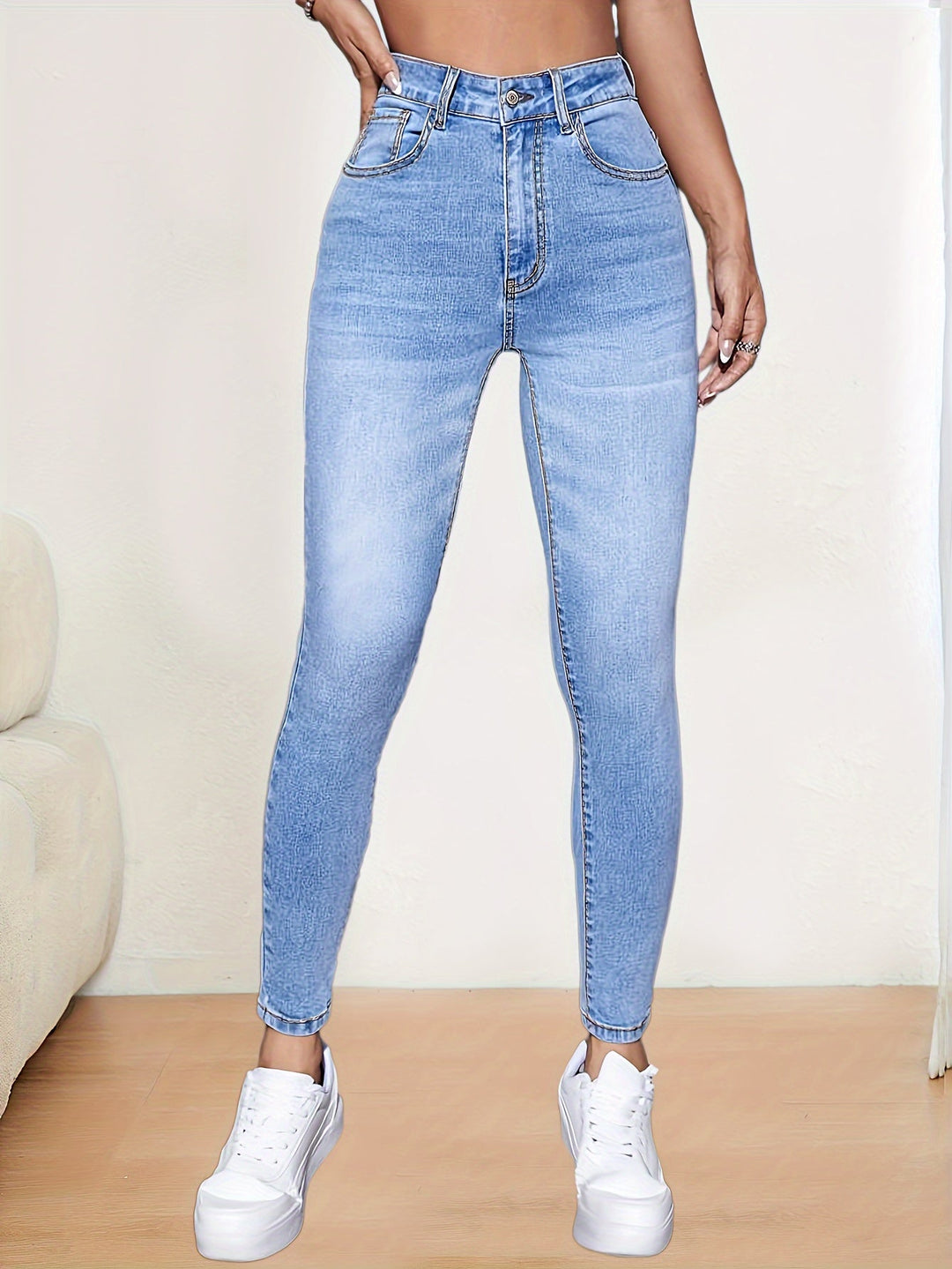 Heidi-Mode | Hohe Taille Skinny Jeans In Einfarbig