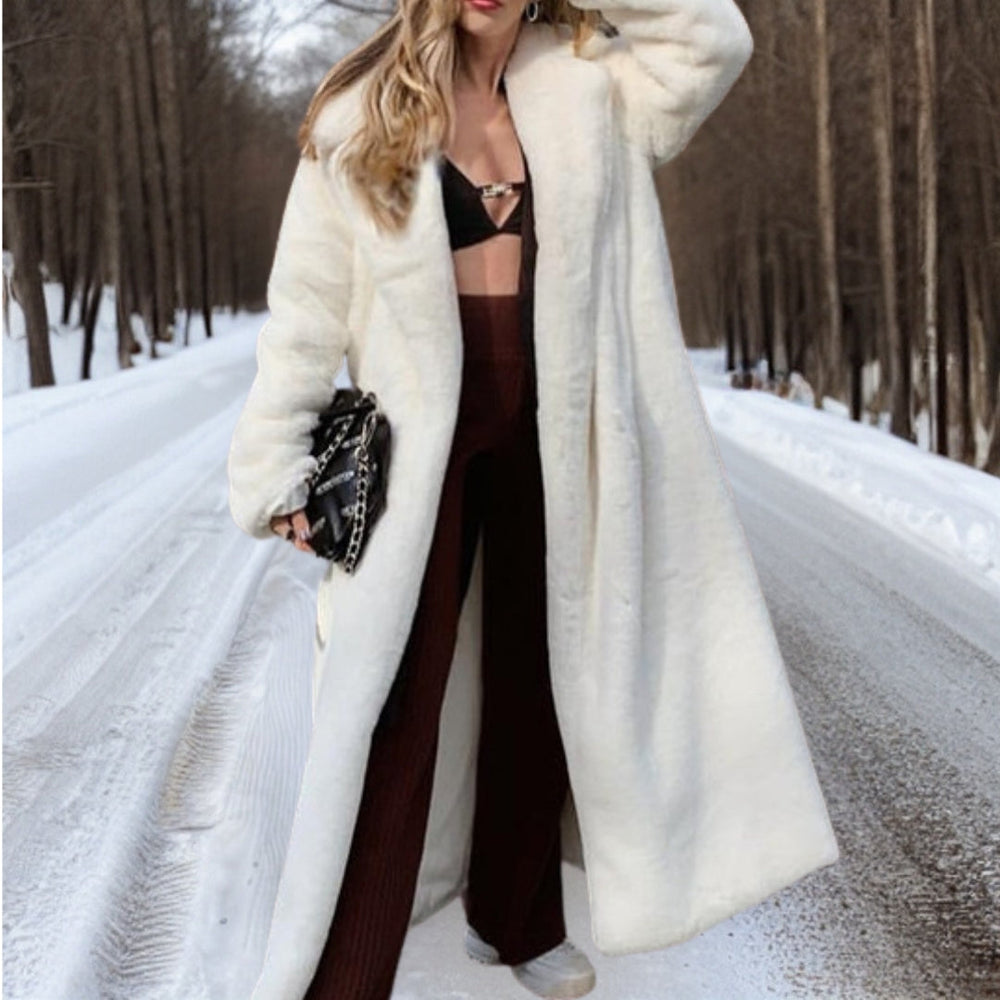 Heidi-Mode | Damen Weißer Teddy Langmantel Mit Reverskragen Kuscheliger Wintermantel