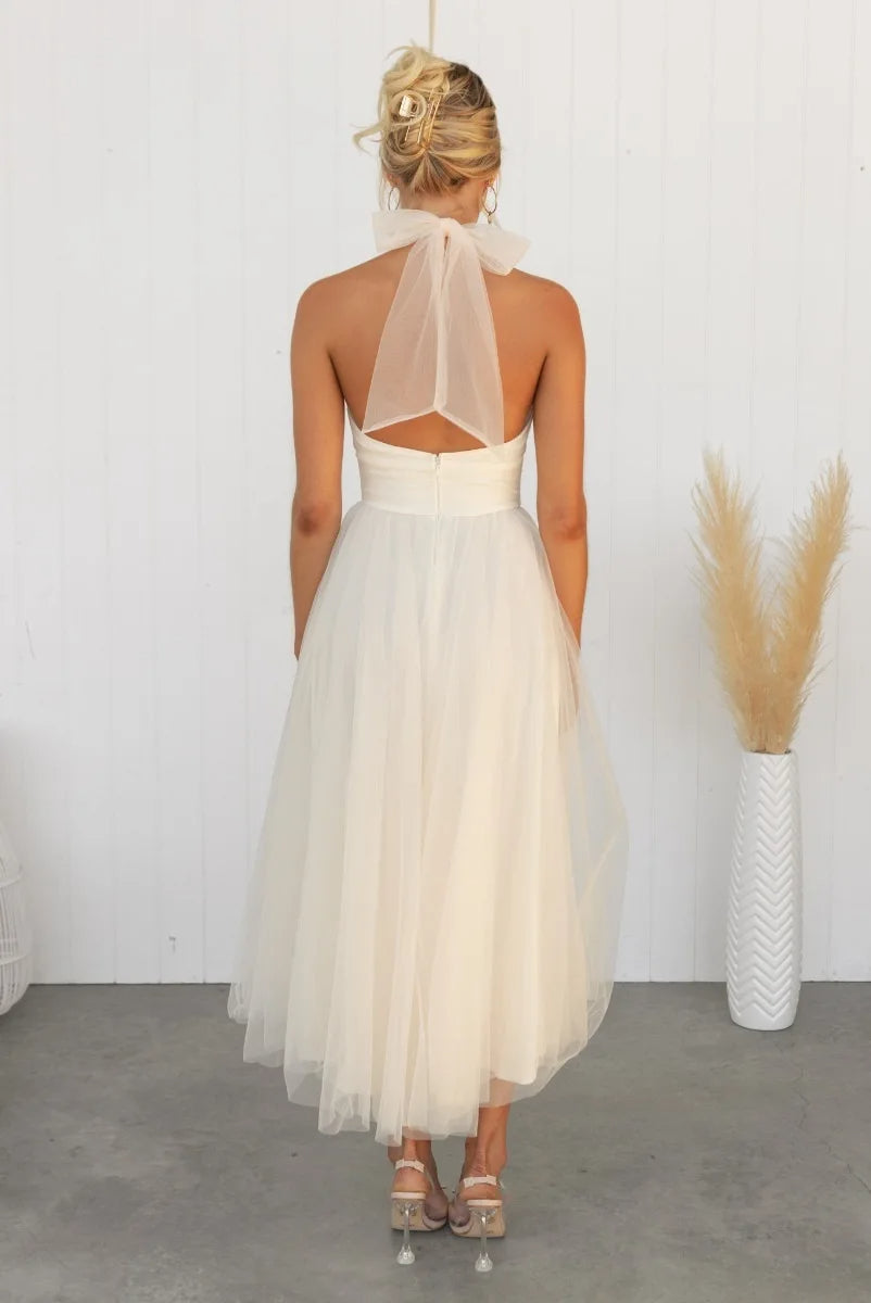 Heidi-Mode | Elegantes Tüll Halter Midikleid Perfekt für Edle Anlässe