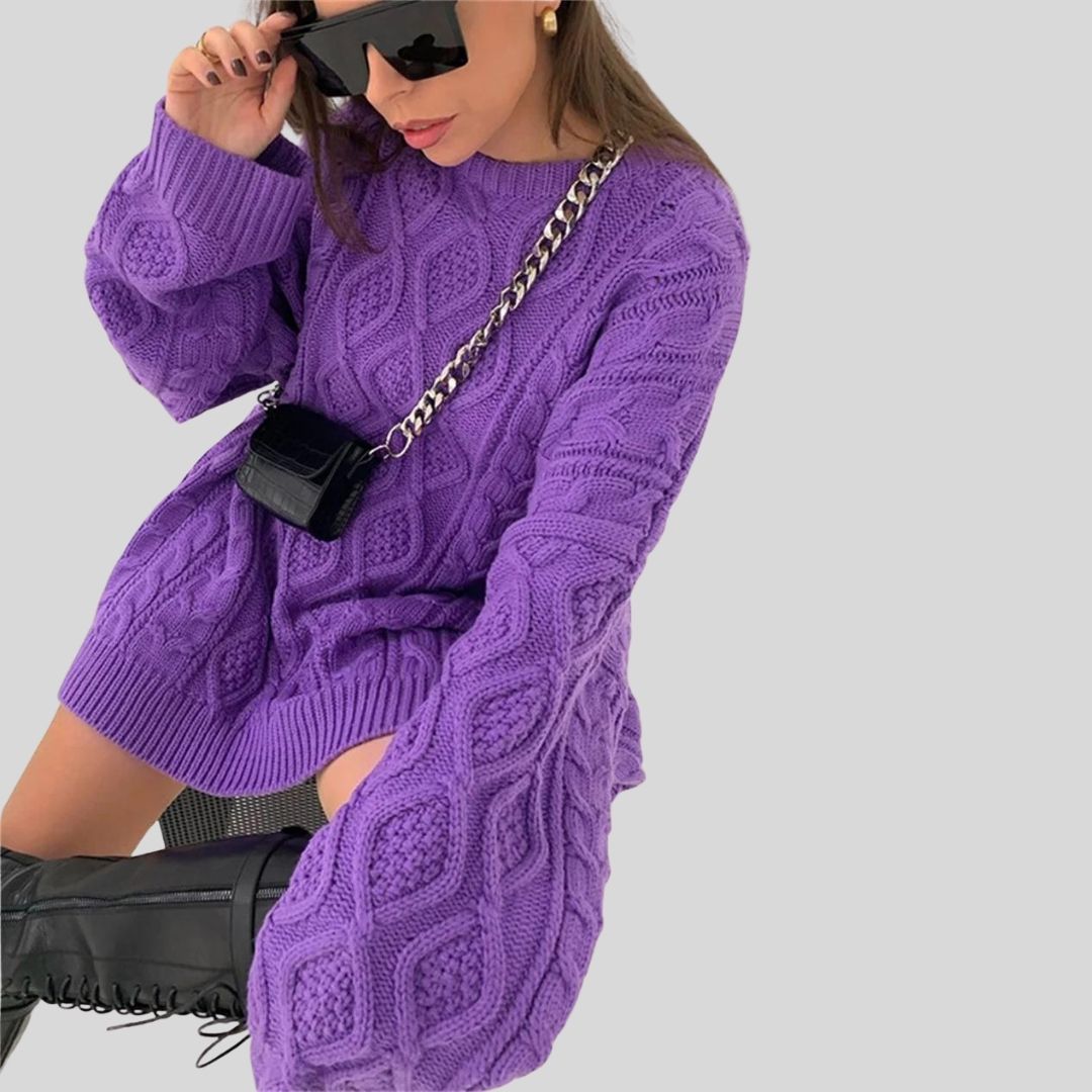 Heidi-Mode | Strickkleid mit Zopf Muster und Lockeren Schnitt