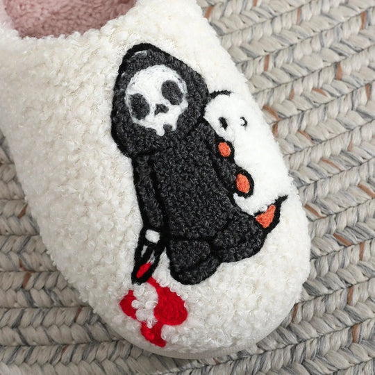 Heidi-Mode | Cotton slippers with Halloween ghost skull embroidery