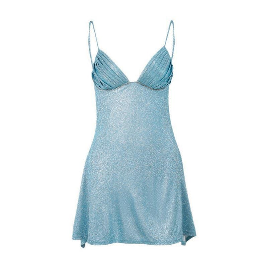 Heidi-Mode - Blau Elegante Slim Strap Flash Kleid für Frauen