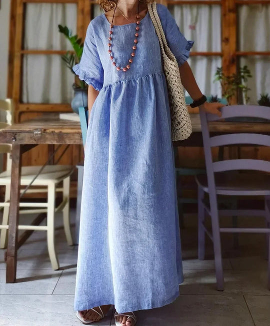 Heidi | Bohemian langes Kleid aus Leinenmischung