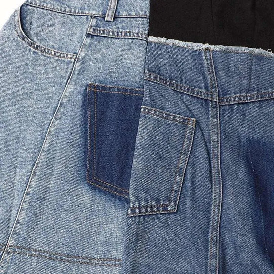 Heidi-Mode | Damenkleid mit Reißverschluss aus Netzstoff mit Denim-Nähten ohne Ärmel und Rundhalsausschnitt