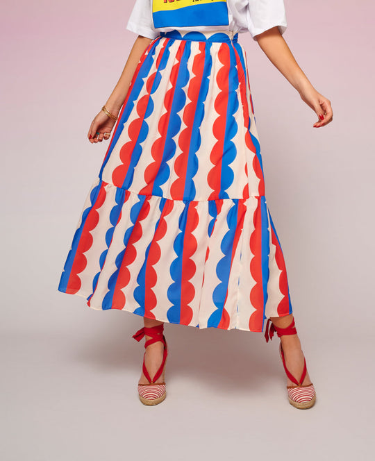 SKIRT "UBERTA" IVORY/RED/BLUE