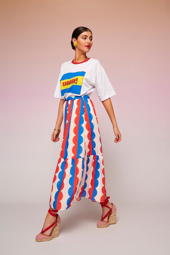 SKIRT "UBERTA" IVORY/RED/BLUE