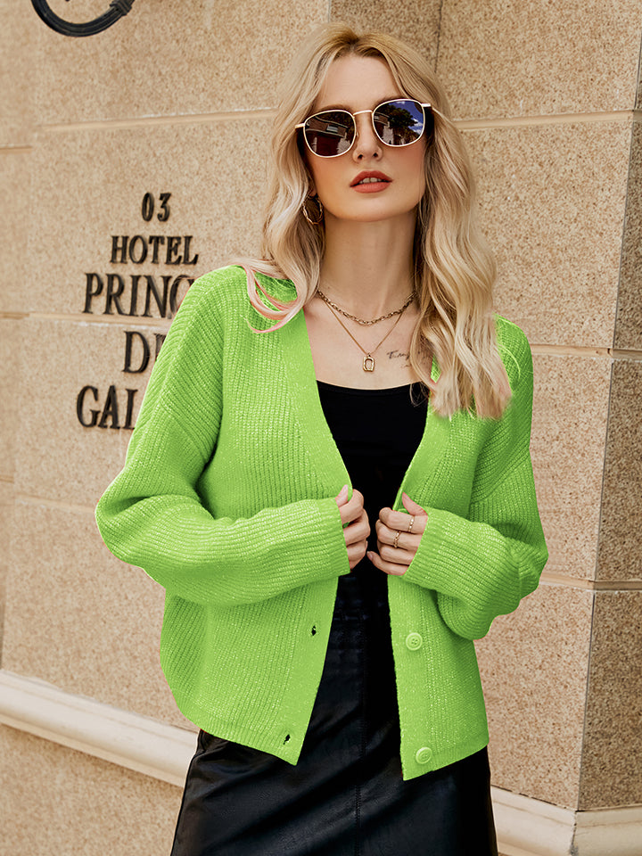 Heidi-Mode | Gefallene Schulter Knopfleiste Cardigan