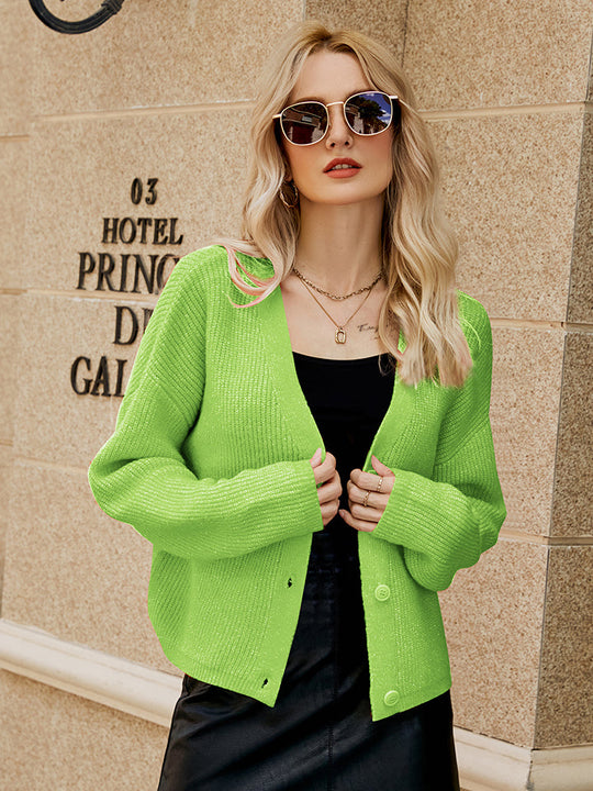 Heidi-Mode | Gefallene Schulter Knopfleiste Cardigan
