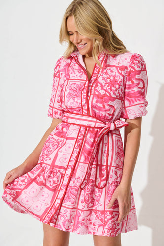 Heidi-Mode | Damen Bold Tile Print Mini Hemdbladen Freizeit