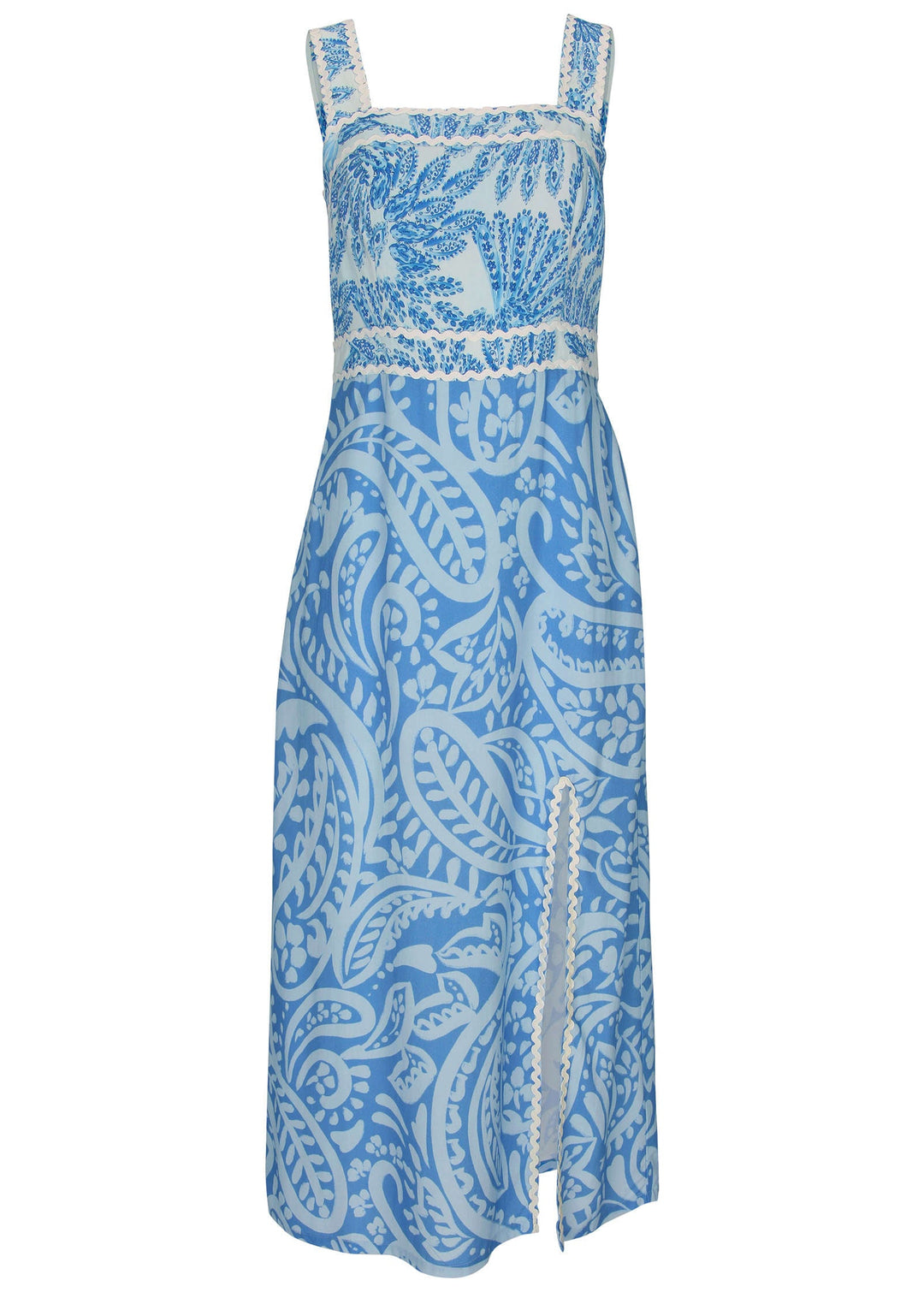 Heidi-Mode | Kontrast Hoher Schlitz Maxi Blau Allover Frühling Paisley
