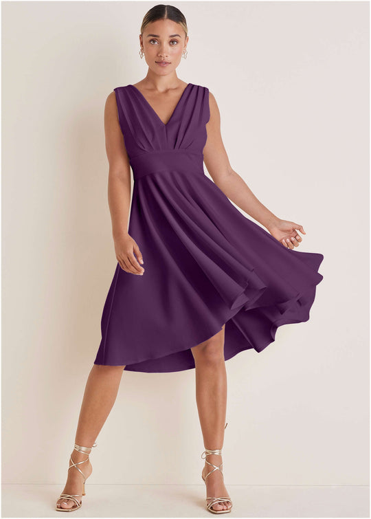 Heidi-Mode | Rüschentop-Hochtiefe Kleid Lila