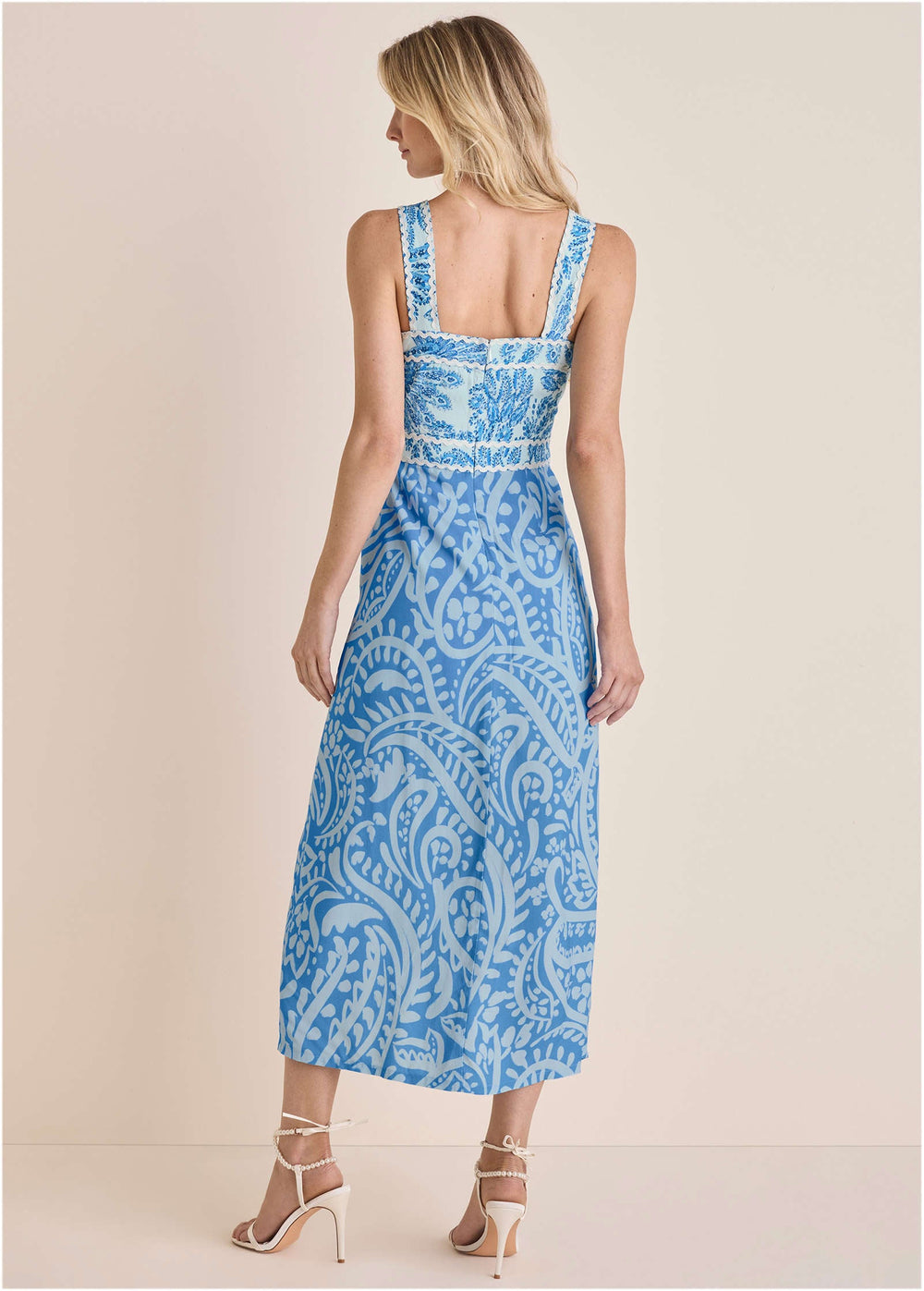 Heidi-Mode | Kontrast Hoher Schlitz Maxi Blau Allover Frühling Paisley