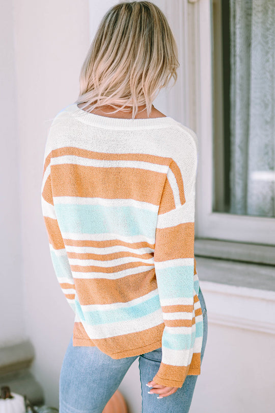 Colorblock-Streifen Langärmeliger Geteilter Pullover