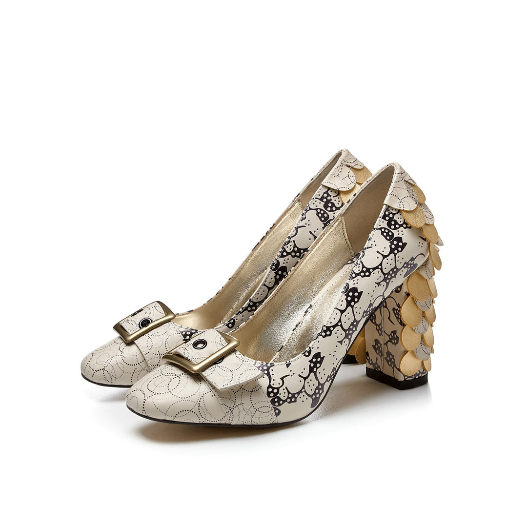 Heidi-Mode | Chunky Heel High Heels Große Größen Schuhe Gedruckt Fleischkreuz