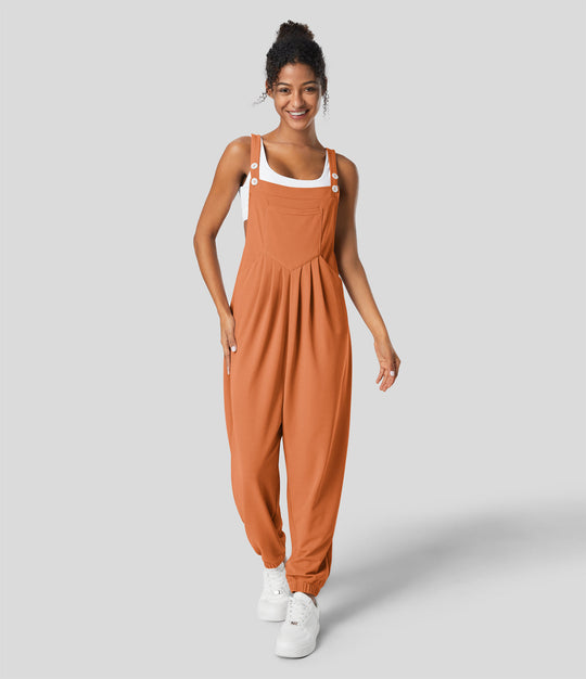 jumpsuit Mit Verstellbarem Gürtel Und Knöpfen, Mehreren Taschen Und Waffelmuster