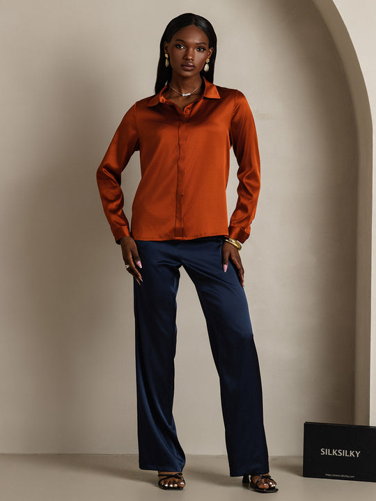 Heidi-Mode | Damen Klassische Seide Langarmshirt