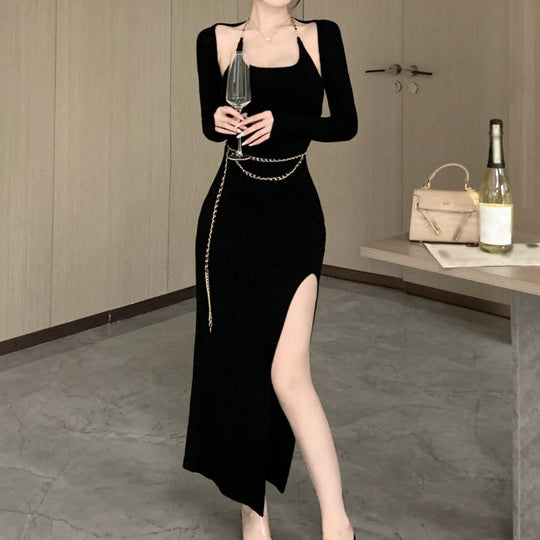 Heidi-Mode | Halterneck Cami Kleid Lange Ärmel Outerwear